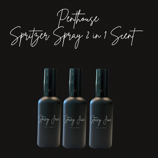 Stacey Jane PENTHOUSE FRAGRANCE Dream Crown Towers Spritzer Spray bottle with floral design and elegant branding.